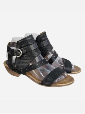 Miz Mooz Cape Black Leather Woven Ankle Cuff Sandal US 6.5-7 EU 37